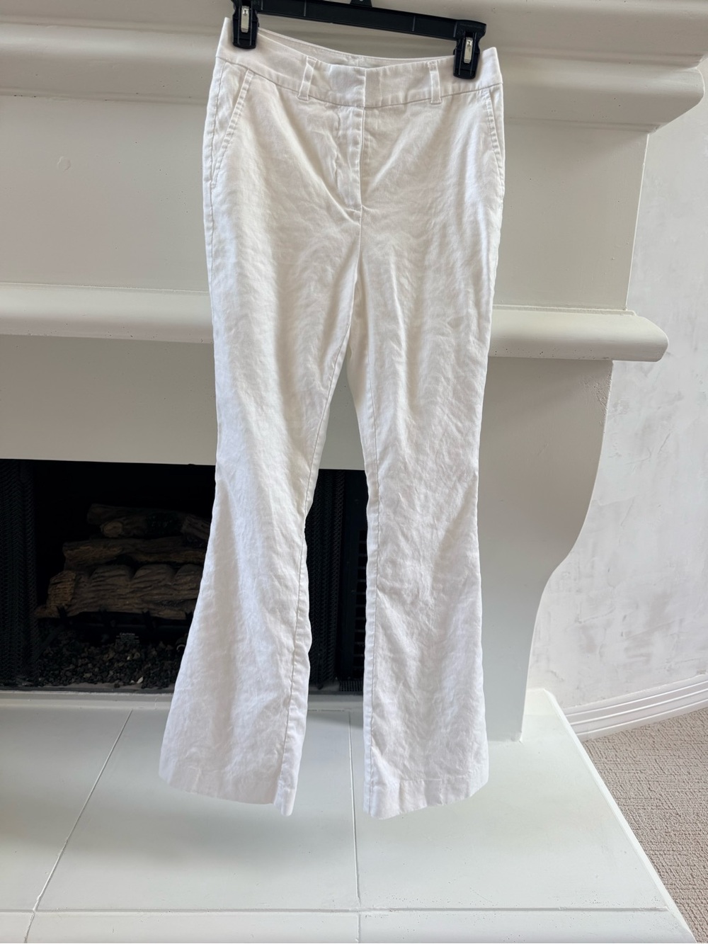 White House Black Market white linen blend flare slacks